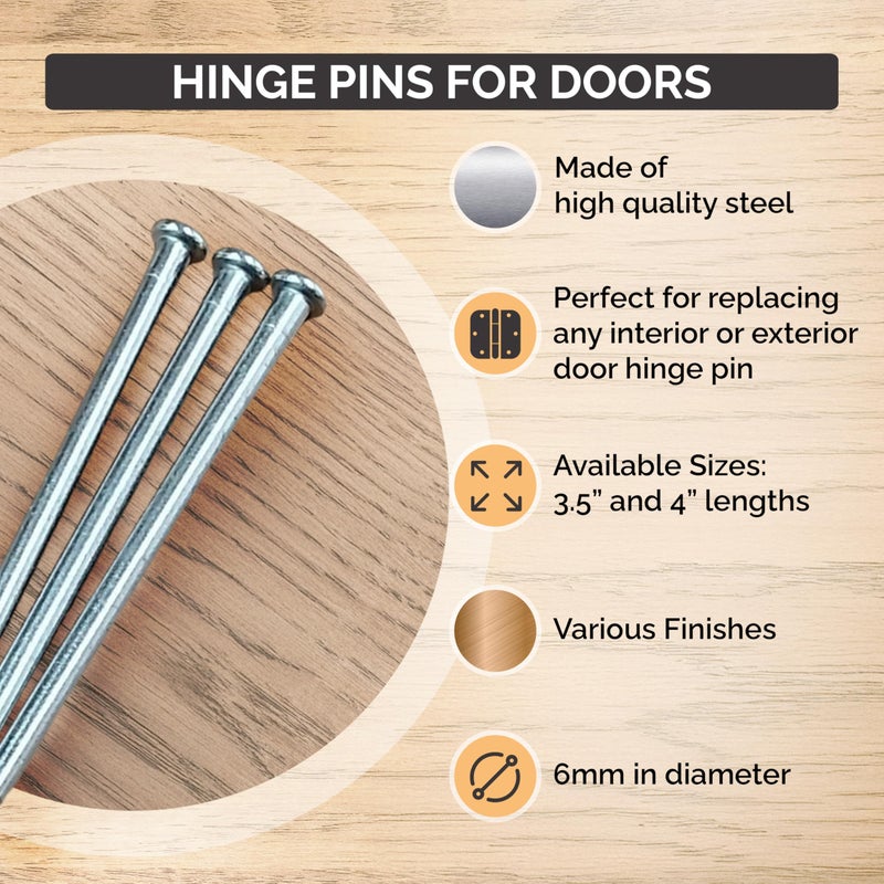 Hinge Outlet دبابيس مفصلات مخرج المفصلات للأبواب، 4 بوصات، نيكل ساتان، عبوة 3 - Image 1